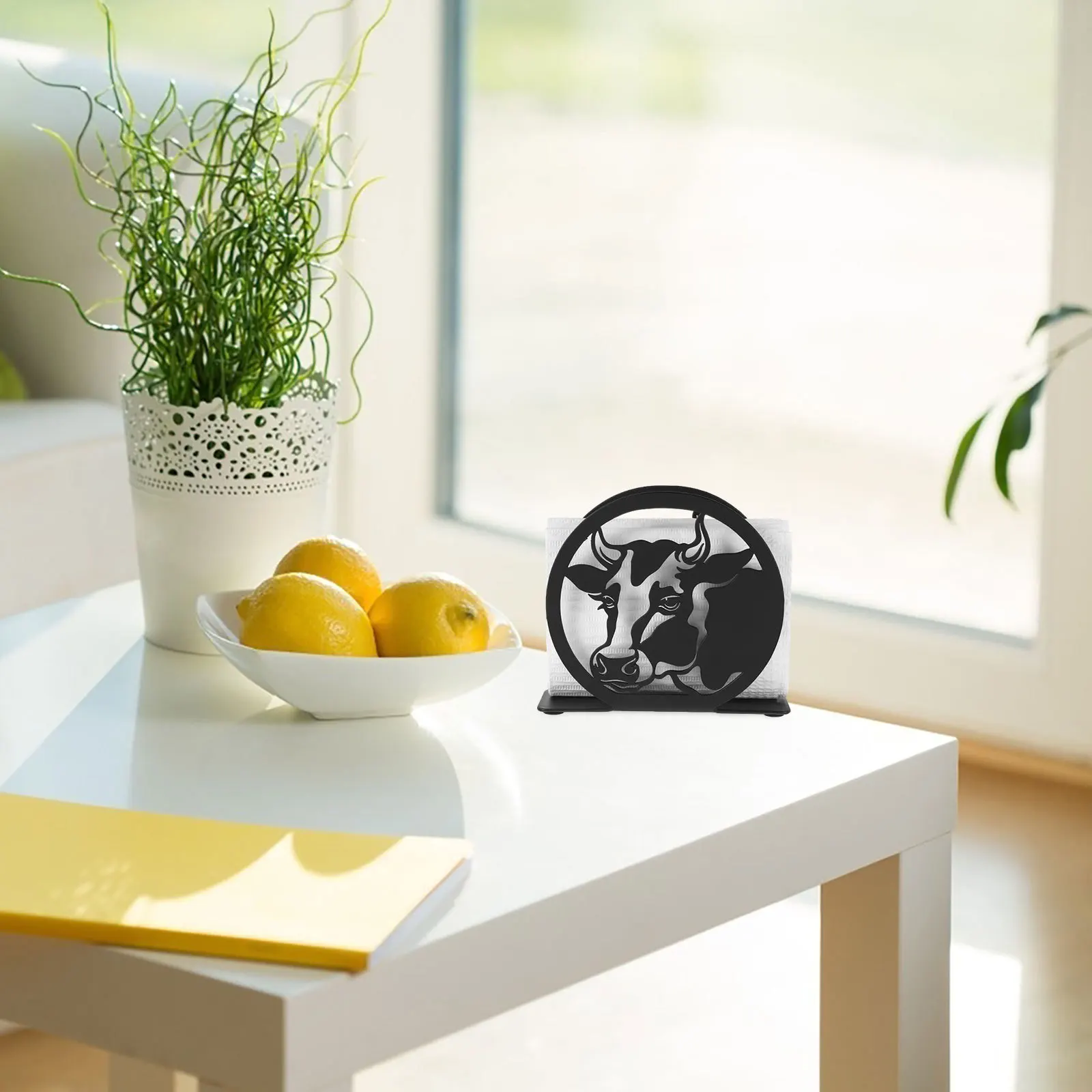 

Freestanding Iron Paper Towel Holder Cow Design Modern Metal Napkin Holder for Kitchen Dining Table Bathroom Tissue Dispenser