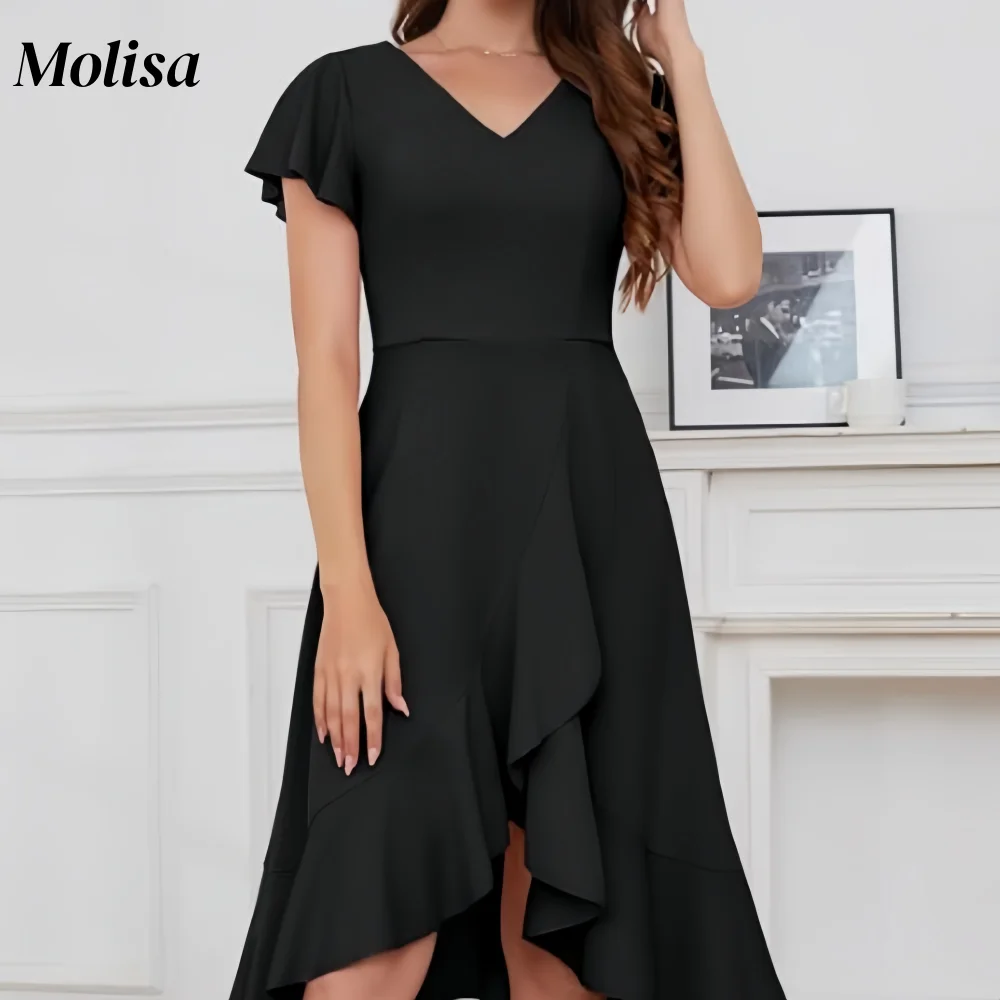 Molisa A-line Elegant Party Dresses V-Neck Hi-Lo Evening Dresses Layered Knee Length Wedding And Evening Dresses Customized