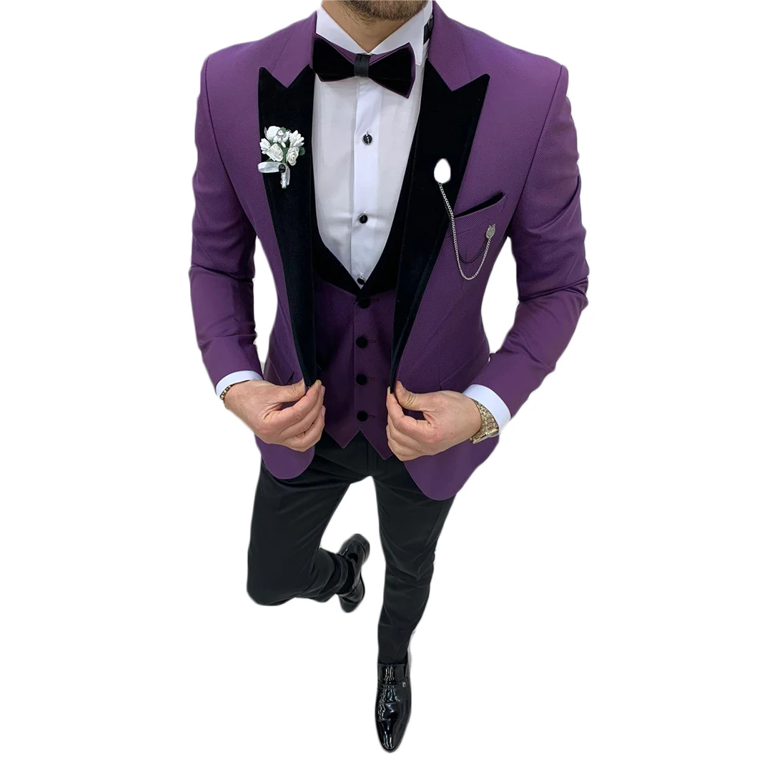 3 pezzi uomo vestito punto bavero smoking sposo matrimonio Blazer + pantaloni + gilet uomo Groomsmen Party Ball Suit Custom Made