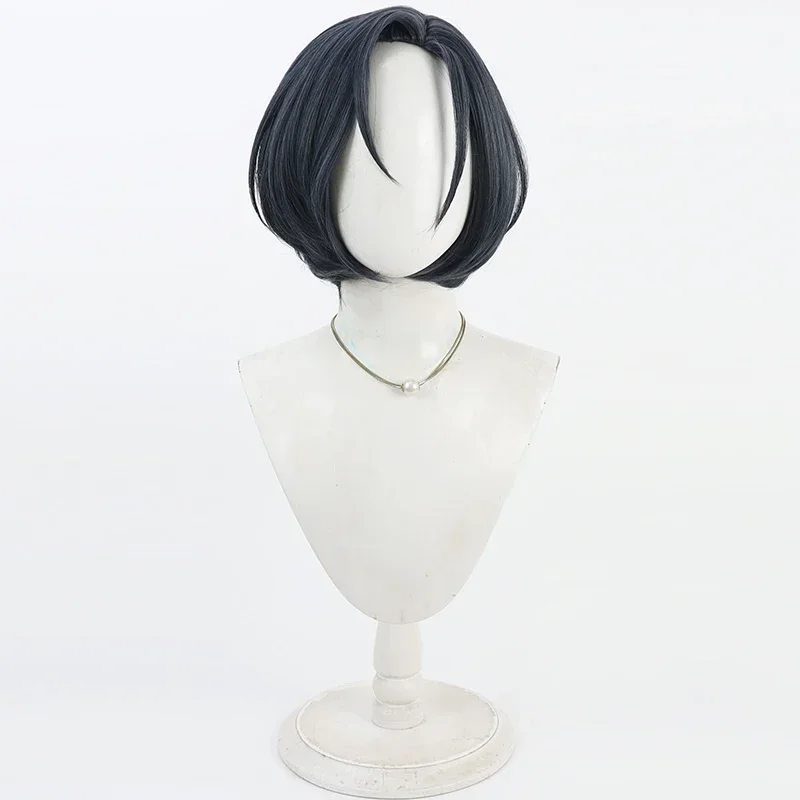 Virtual YouTuber Hiodoshi Ao Cosplay Wig 30cm Short Mixed Dark Gray Blue Synthetic Hair Heat Resistant