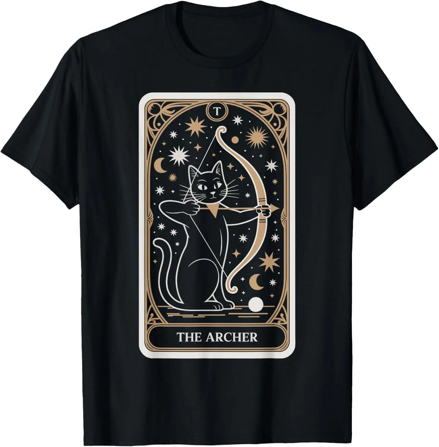 Archer Tarot Card Mystical Astrology Man Women Cat Tee T-Shirt 100% Cotton Trendy Y2K Short-Sleeve Tee-Soft, Quick-Drying,