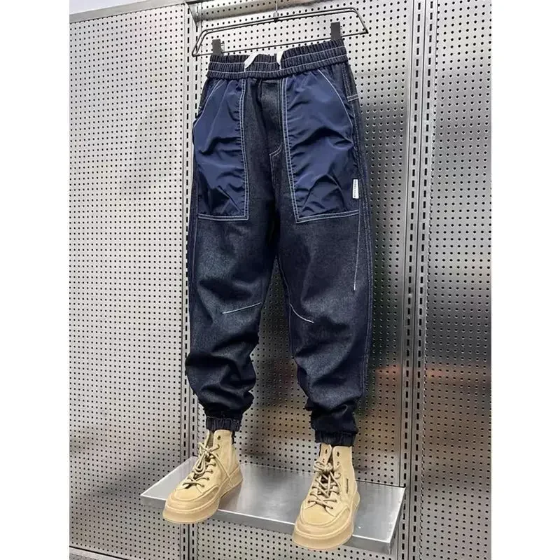 

Men's Harem Denim Pant splice Hip Hop Harajuku Baggy Jeans High Quality Wide Leg Pants New in Fashion Streetwear male Trousers