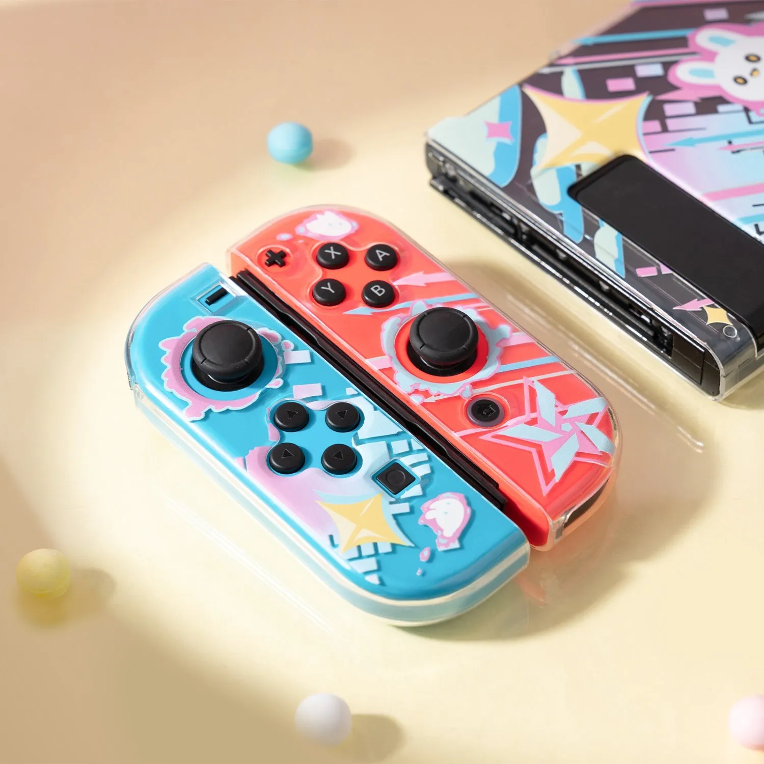GeekShare 닌텐도 스위치 보호 커버, NS 분할 투명 TPU 소프트 쉘, 초박형 핸들 커버, 게임 콘솔 액세서리