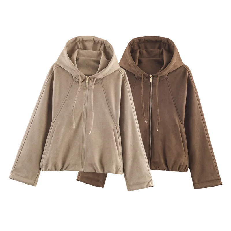 Autumn New Fashion Simple Hooded Suede Textured Jacket