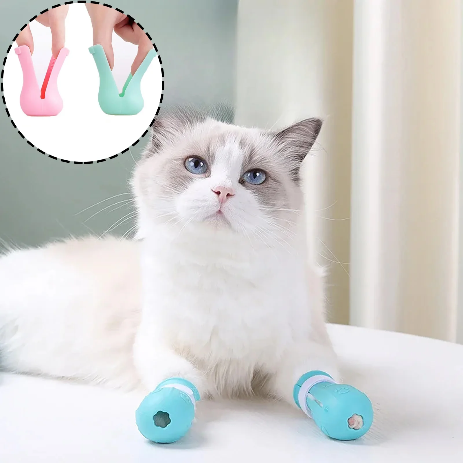 

Cat Claw Protector 4Pcs Bath Anti-Scratch Cat Shoes Adjustable Washing Boots Kitten Paw Cover Pet Grooming Supplies