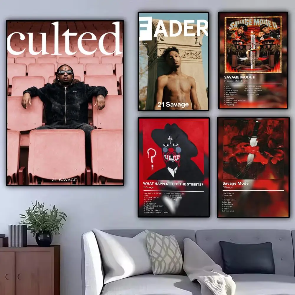 1PC Rapper 21 S-Savage Painting Calligraphy Modern Canvas Poster Wall Art Aesthetic Bedroom Decor for Cafe Home Gift