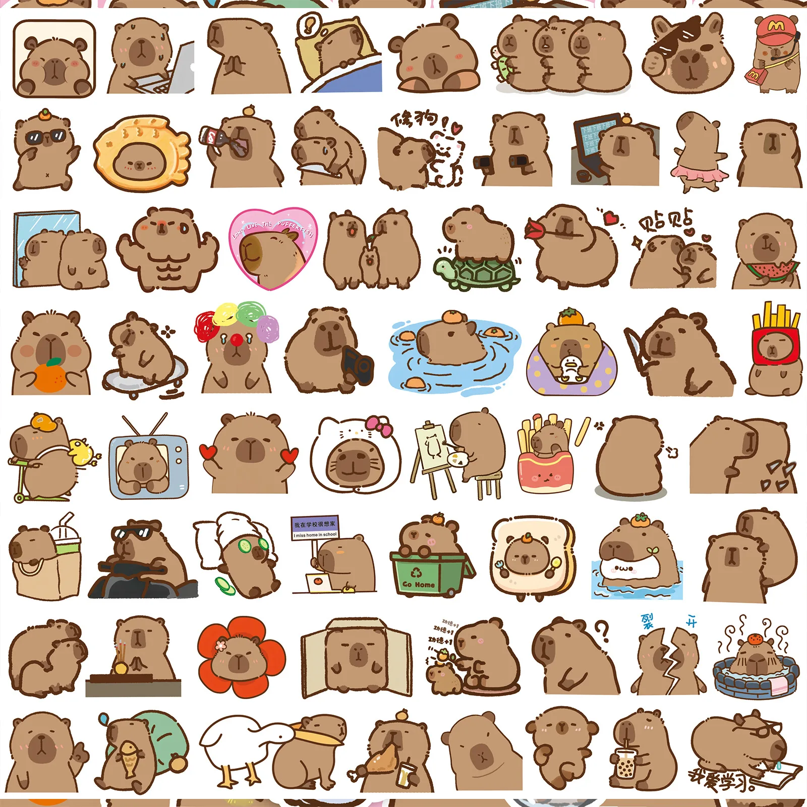 100PCS Plump Capybara Cute Stickers Cartoon Animal Decals Scrapbook Laptop Phone Luggage Diary Car Graffiti Sticker Kid Toy