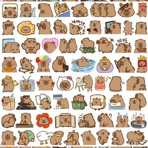 100pcsふっくらしたカピバラかわいいステッカー漫画動物デカールスクラップブックラップトップ電話荷物ダイアリーカーグラフィティステッカーキッドおもちゃ 12ベストセールスビニールデカール-6