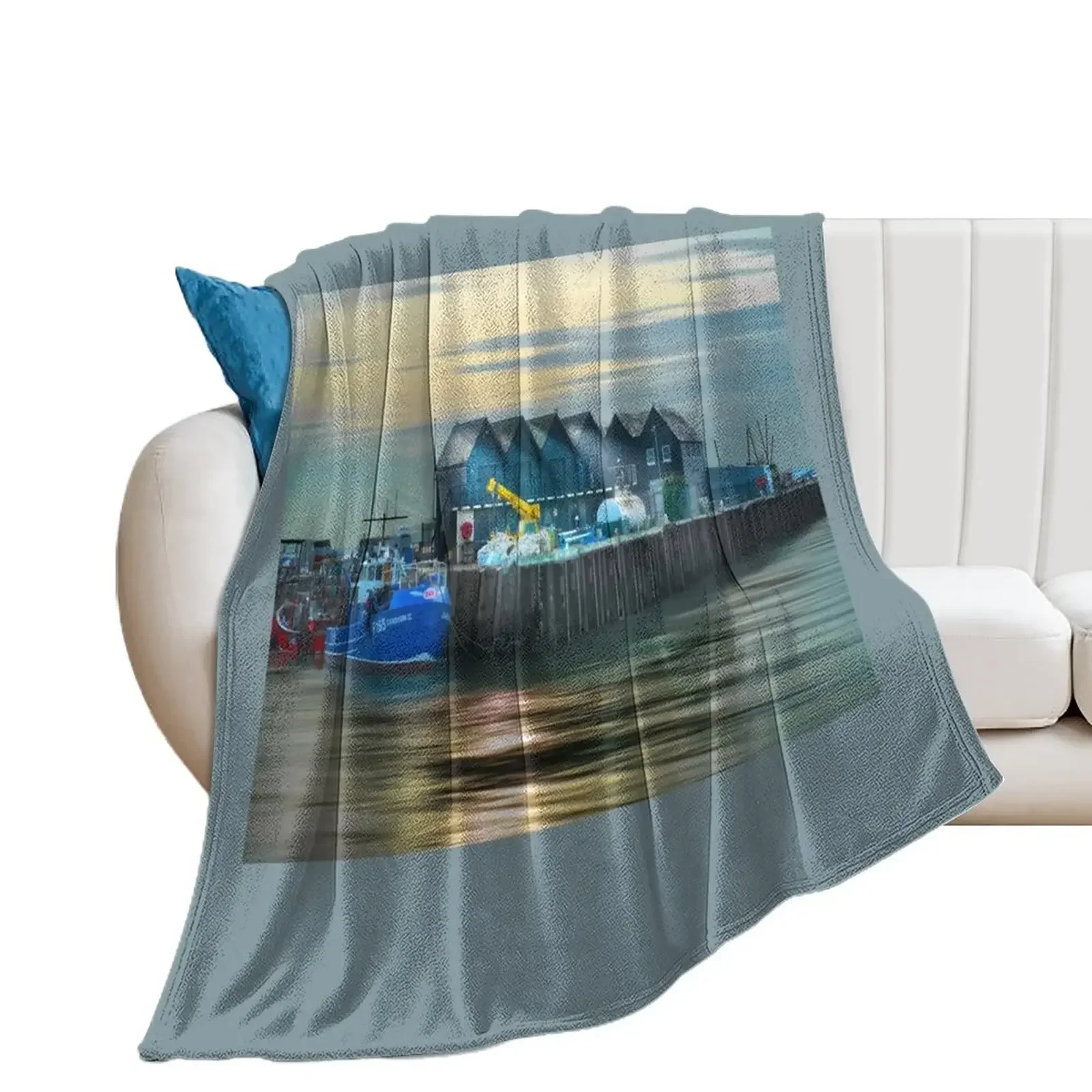 Whitstable Harbour Atmospheric Light Throw Blanket Personalized Gift warm winter Thins Tourist Blankets