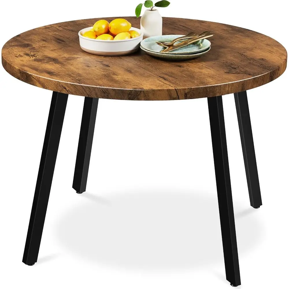 

35.5 Round Wooden Top Dining Table for 2-4, Ideal for Small Spaces, Brown Steel Legs