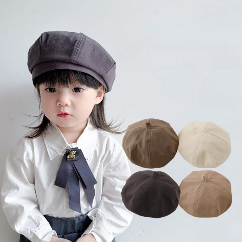 Solid Color Baby Beret Hat Cute Beanie Cap for Toddler Boy Girl Spring Summer Cotton Kids Artist Painter Caps