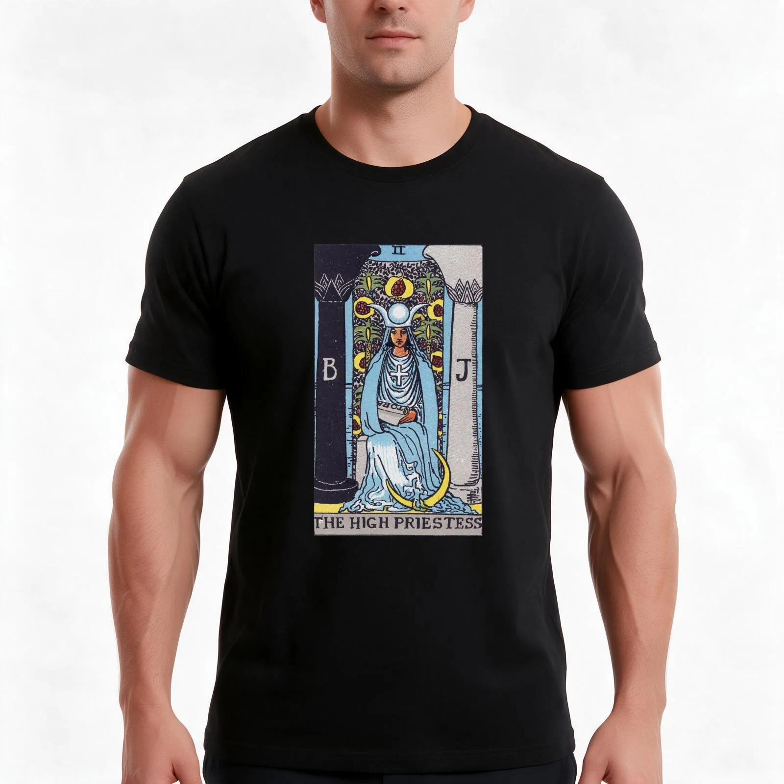 Rider Waite Smith (RWS) Major Arcana Tarot: 2 High Priestess T-Shirt Summer Casual Cotton Tee Oversized Streetwear Tops