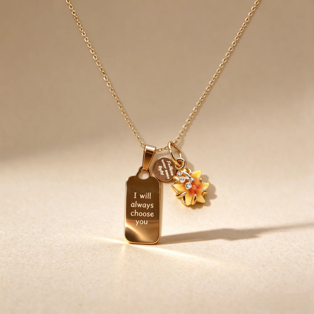 Gold Engraved Tag Starfish Pendant Necklace for Women, I Will Always Choose You Letter Clavicle Chain, Daily Jewelry