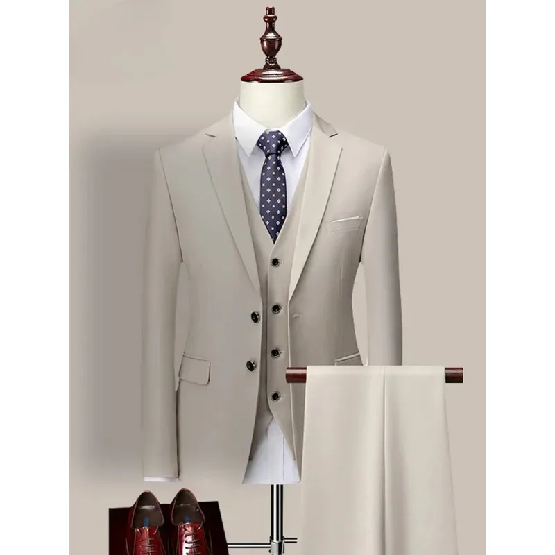 

11 Color M-6XL ( Jacket + Vest+Pants ) High-end Brand Formal Business Mens Suit Three-piece Groom Wedding Dress Solid Color Suit