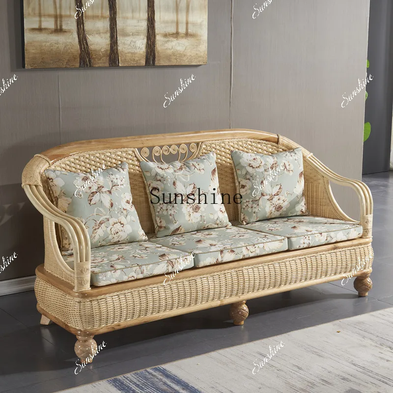 Rattan sofa three-person living room natural rattan furniture combinationE