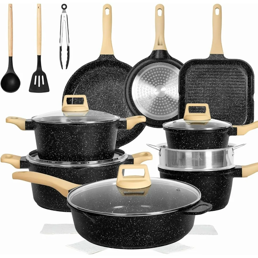 

23pcs NonStick Kitchen Cookware Set with Casserole Frying and Saucepans for Oven Safe and Stovetop Agnostic Use on Gas Electric