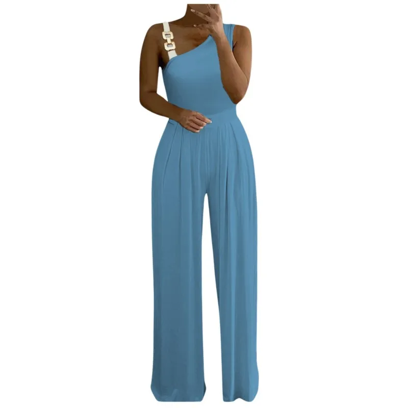 Jumpsuits voor vrouwen Sexy slanke elegante mouwloze losse wijde pijpen broek schuine kraag nieuwe afdrukken bodysuits 2024 lente zomer