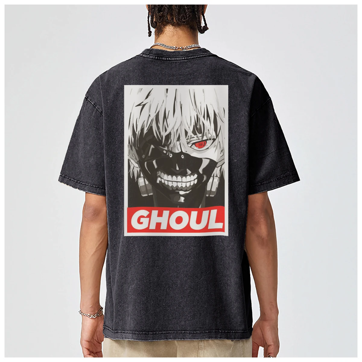 Japanese Anime Ghoul Spider Lily Kanekiken Oversized mens t shirt and women Fashion Casual Vintage Washed Cotton Breathable Tees