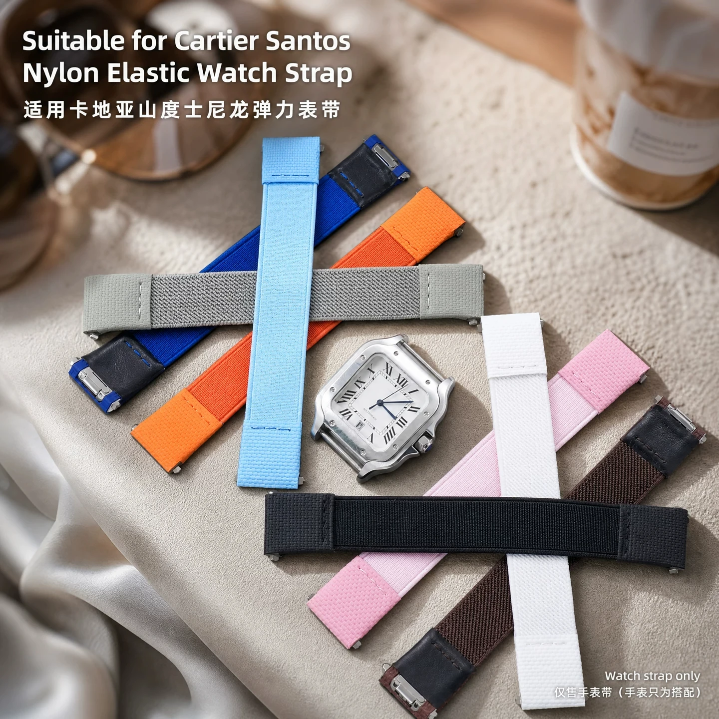 19mm 21mm Large Size FKM Strap for Cartier Santos Fluororubber Elastic Quick-Release Watch Band WSSA0009 /0018/A0013 Bracelet