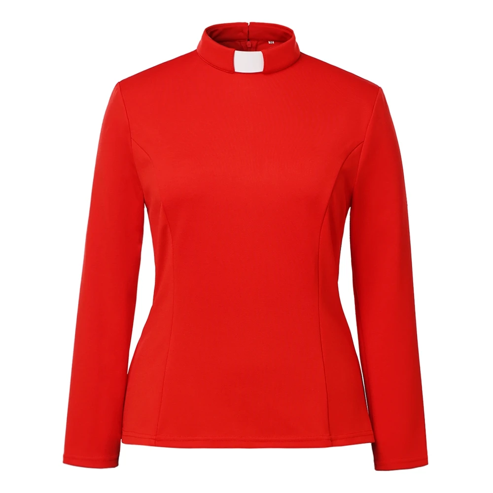 Camisas pretas de clero feminino, gola romana, pastor, clérigo, pregador, ministro, sacerdote, fantasia, uniforme clérico, blusa