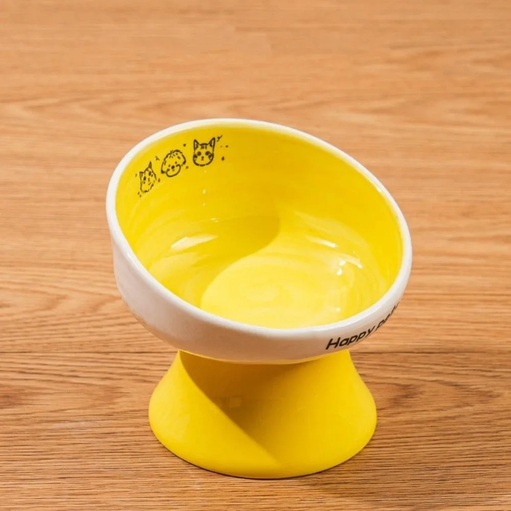 

Большая керамическая миска для кошек на высокой ножке с мультяшным рисунком, миска для воды и корма для кошек, не промачивает шею, защита шеи, кормушка для домашних животных