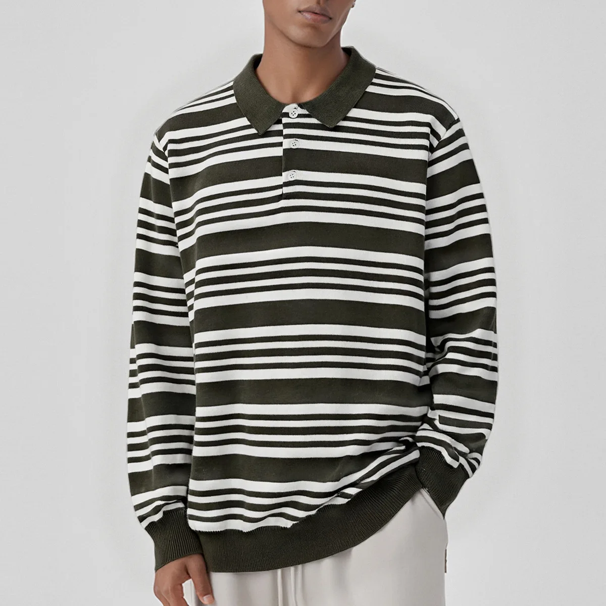 

Осенняя полосатая вязаная рубашка-поло, свитер, мужской деловой повседневный модный пуловер с длинными рукавами, свитера, джемпер, трикотажные топы
