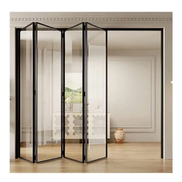 Minimalist Design Narrow Aluminum Frame Glass Folding Door Corrosion Resistant Accordion Folding Doors Household Fold Up Doors