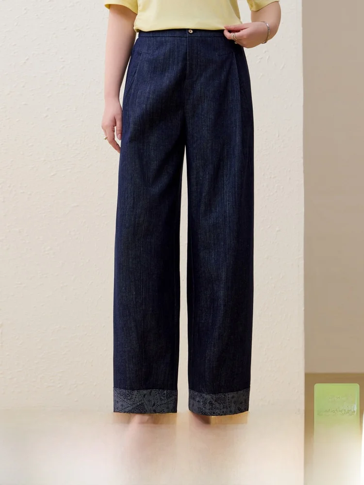 

Retro Dark Straight Leg Pants Draping Slimming Women's plus Size Spring Fashion New Arrival High Waist Cotton Blend Trousers