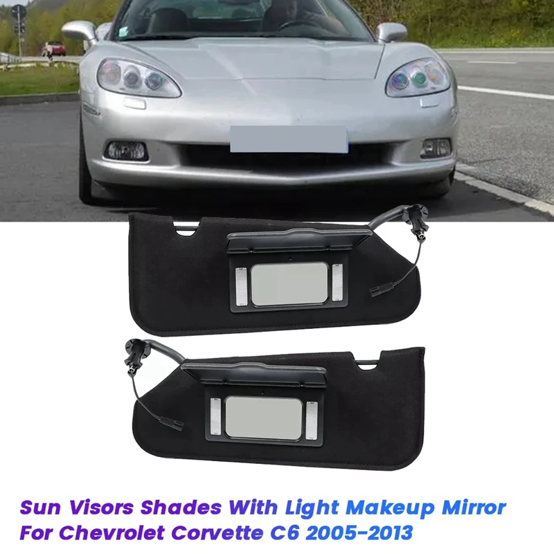 1Pair Car Sun Visors Shades W/Light Makeup Mirror 23142243 23142245 For Chevrolet Corvette C6 2005-2013 1592388815923886