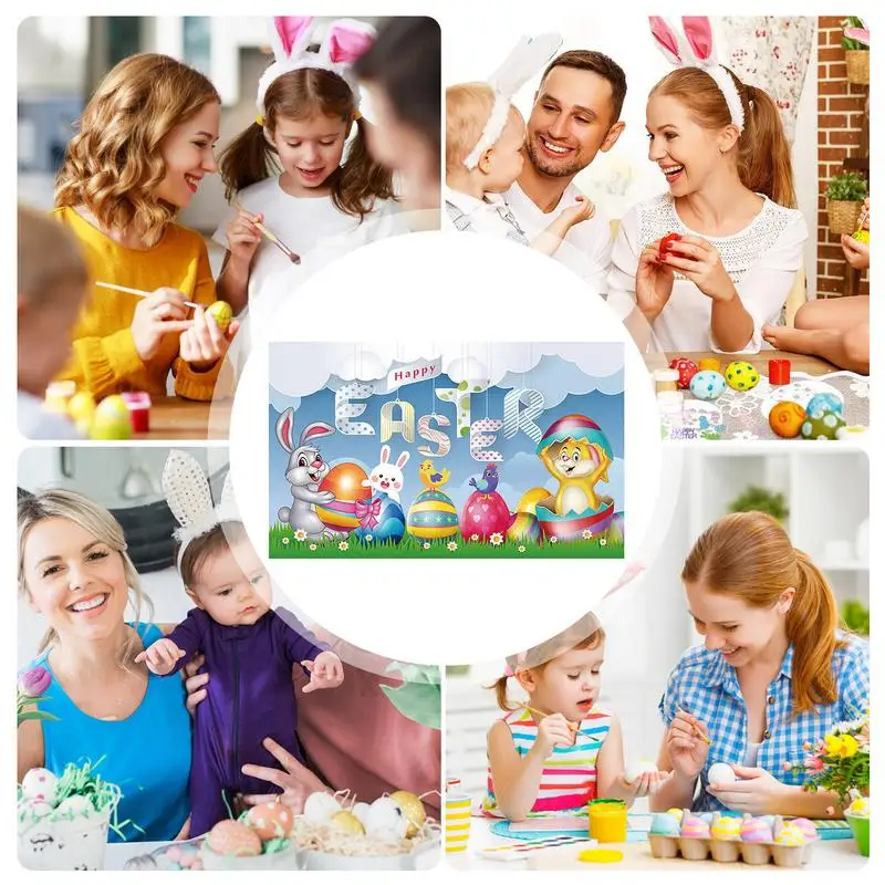 Happy Easter Backdrop 180x110cm Spring Easter Photography Banner Cloth With Bunny And Eggs Pattern Easter Photo Background