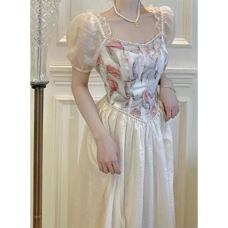 

Lolita VintageLolita Lolita French Hepburn Court Style Puff Sleeve Dress for Women Spring Summer High-end Heavy Jacquard Patchwo