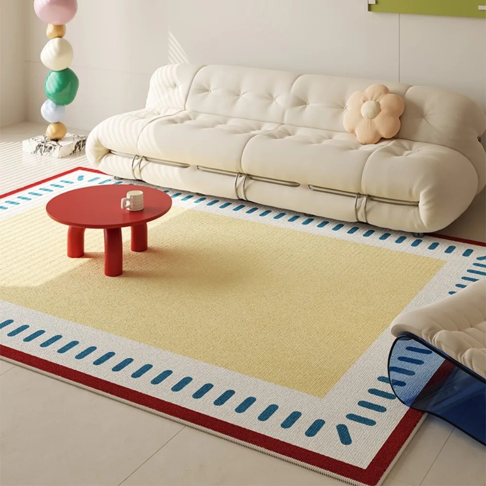 VIKAMA Fresh Colour Block Geometric Rug Living Room Sofa Area Non Slip Wear Resistant Floor Mat Ins Style Decorative Rug