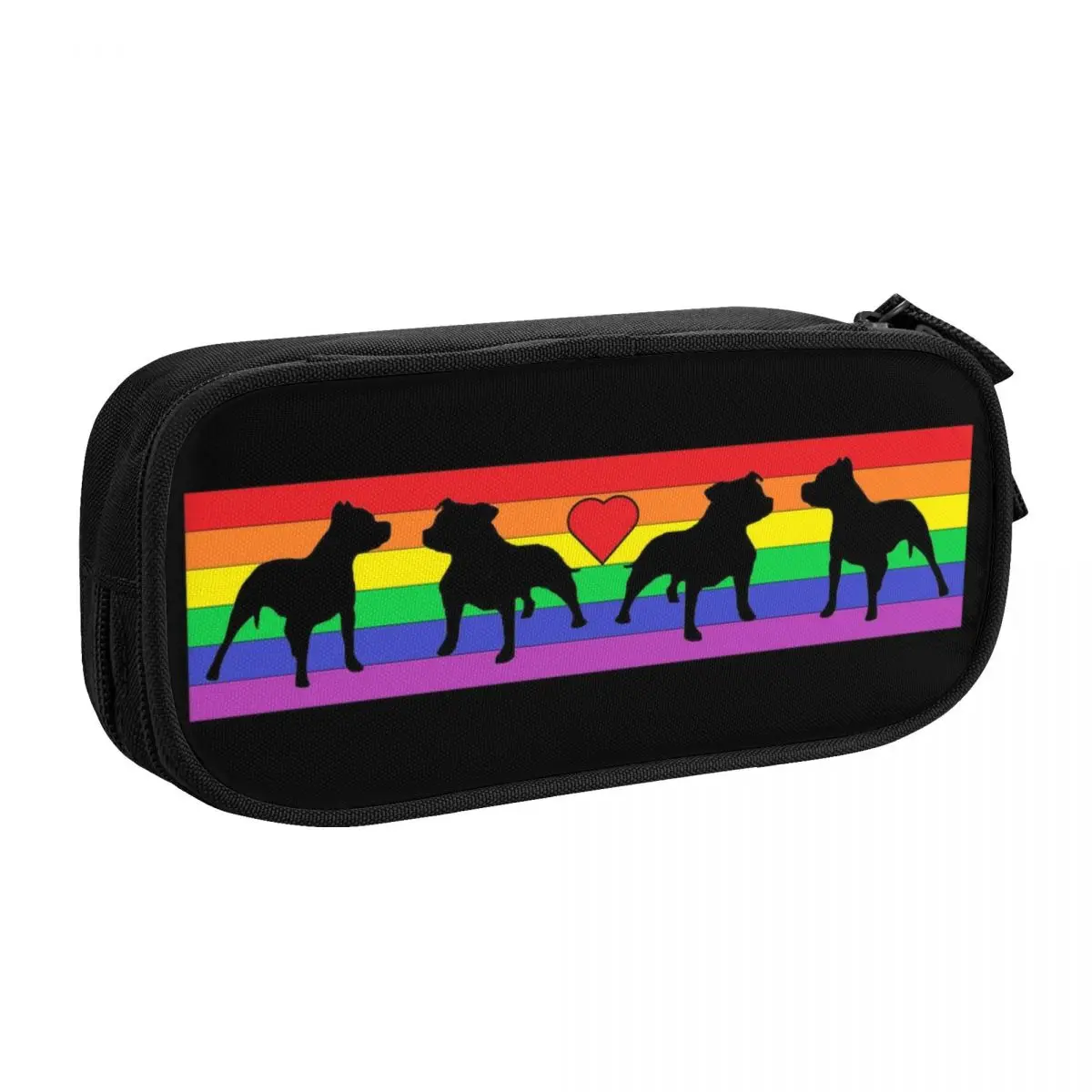 Custom Cute Rainbow Staffordshire Bull Terrier Dog Pencil Cases for Boy Girl Large Storage Animal Pencil Box School Supplies
