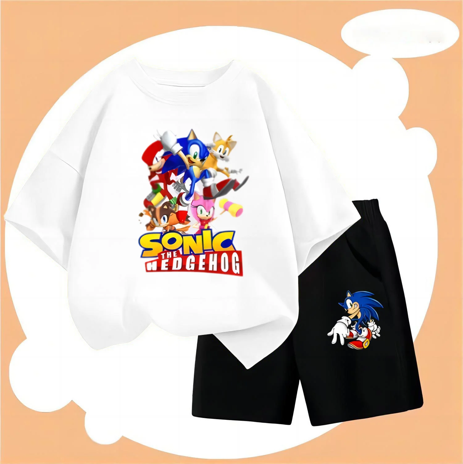 

Set Summer 2 to 12 Year Children's Clothing Sonic Couple T-shirt Suit Boys 2024 Girl Clothes Top Mother Kids