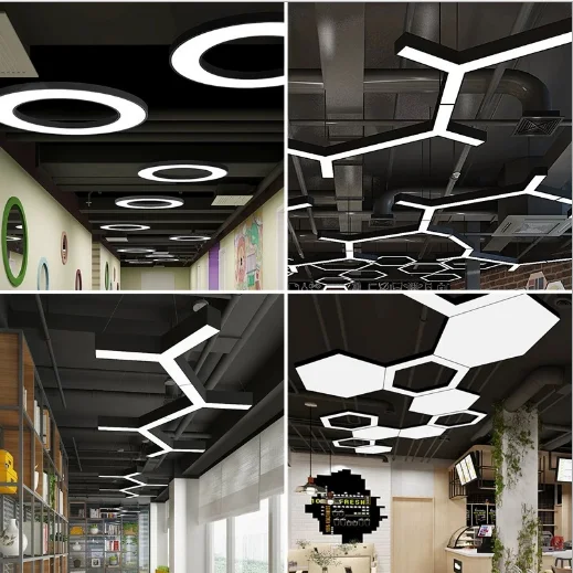 Led Office Chandelier Creative Hexagonal Round Simple Y-shaped splicing Special-Shaped Chandelier Gym Office Light