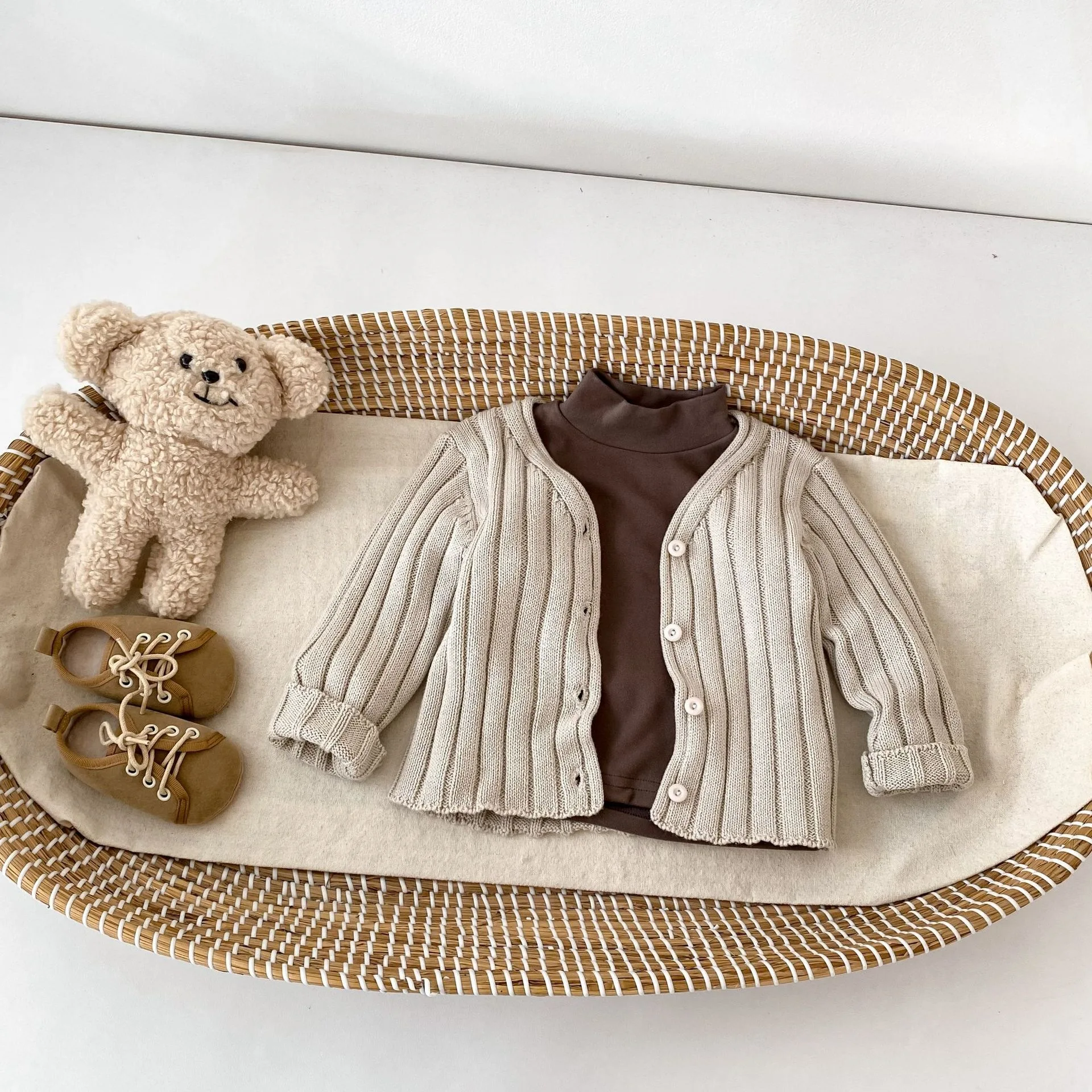 2026 Autumn New Baby Long Sleeve Sweater Coat Girls Solid Ribbed Cardigan Infant Simple Casual Jacket Toddler Clothes 3