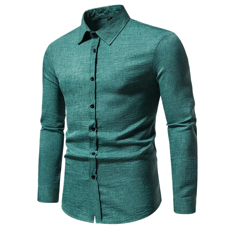

Мужская зеленая рубашка Vinatge, повседневная сорочка в стиле вестерн с длинным рукавом, однотонные деловые рубашки Camisa Social, мужская рабочая одежда, блузки, топы