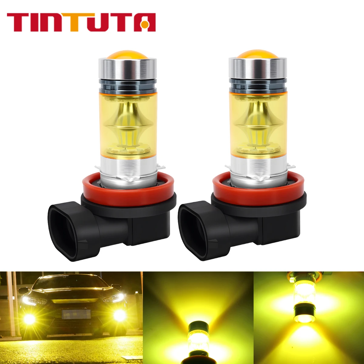 2Pcs H11 LED Car Fog Light Bulbs High Brightness Headlight DRL Day Driving Running Lamp 12V Plug and Play for Auto Yellow White