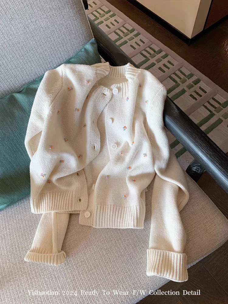 Damski biały kardigan Y2k Streetwear sweter moda Harajuku 90s estetyczne długie rękawy swetry z dzianiny 2000s ubrania jesień