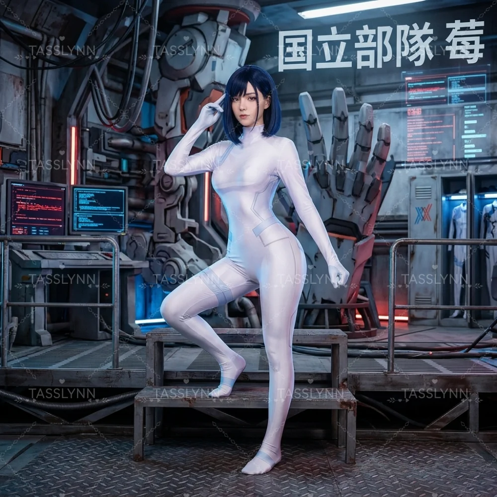 Ichigo Cosplay Zentai Bodysuit White Jumpsuit, Anime Strawberry Full Body Battle Costume For Comic Con Halloween Photoshoot view 3
