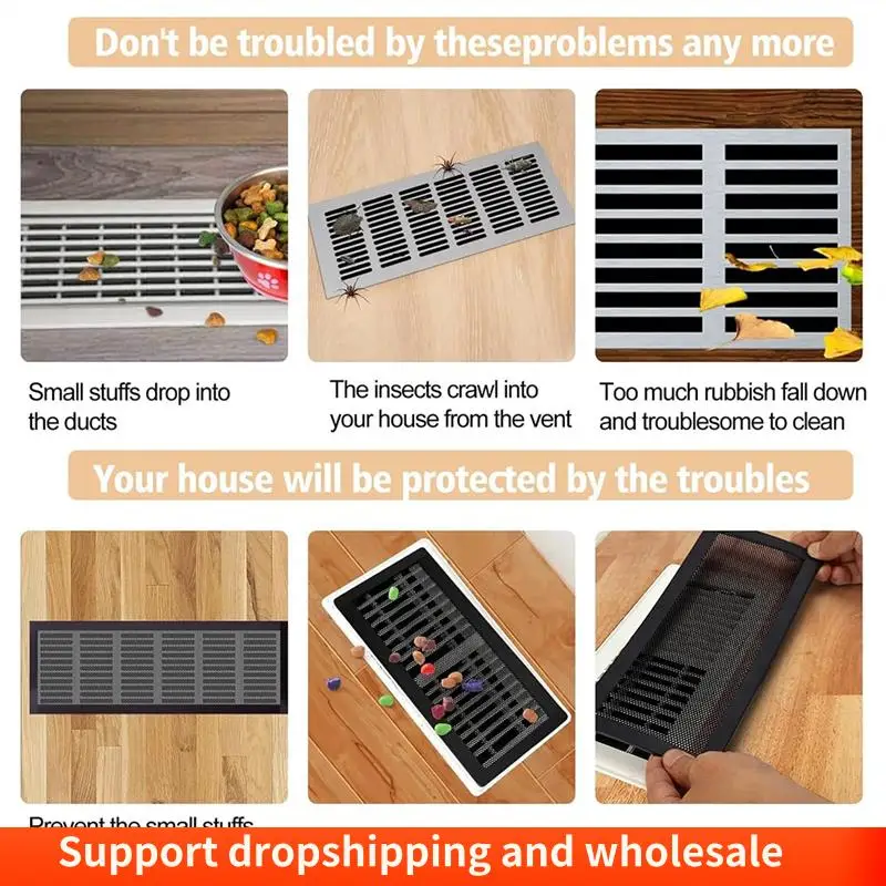 

AA86 Floor Vent Covers Magnetic PVC Vent Mesh Cover, 4Pack Black Air Vent Screen Cover Floor Vent Cover