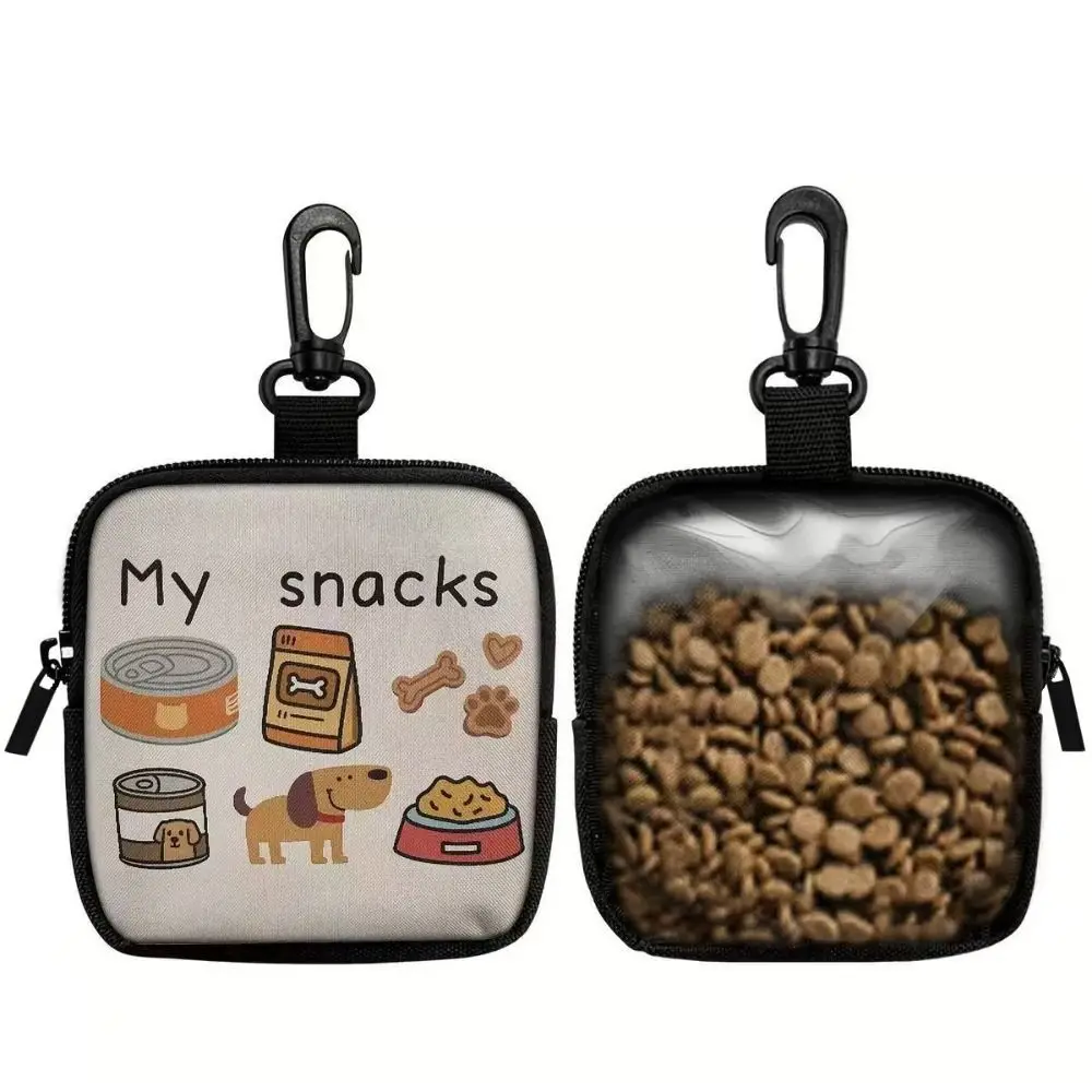 With Hook Dog Treat Bag Transparent Window Dog Print Portable Pet Snack Pouch Multi-functional Zipper Closure