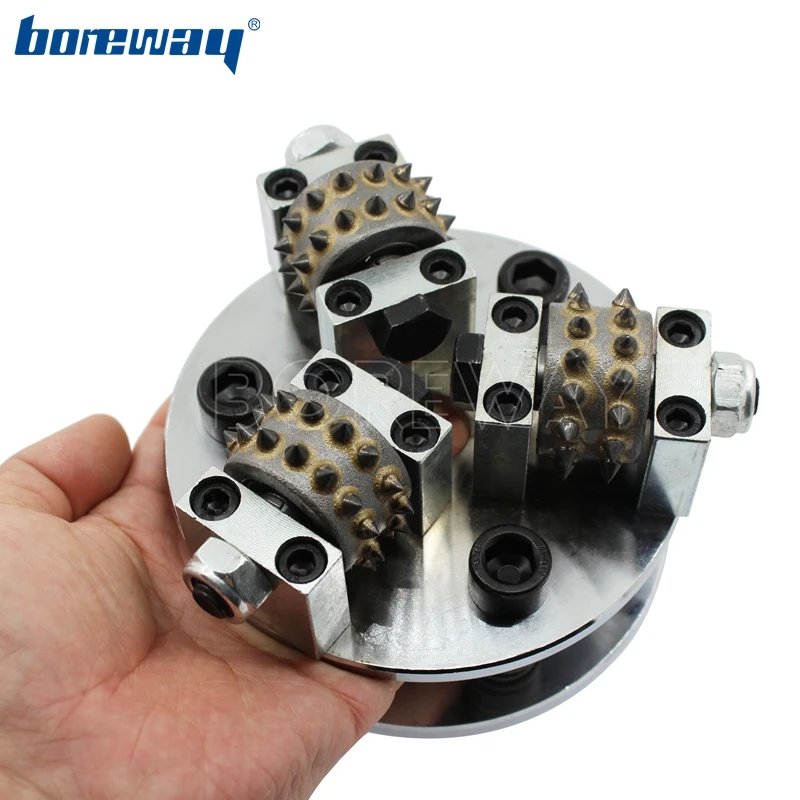 Boreway 125mm Double Layer 3 Rollers Bush Hammer Plate Abrasive Tools For Litchi Surface M14 For Grinding Granite Marble Stone