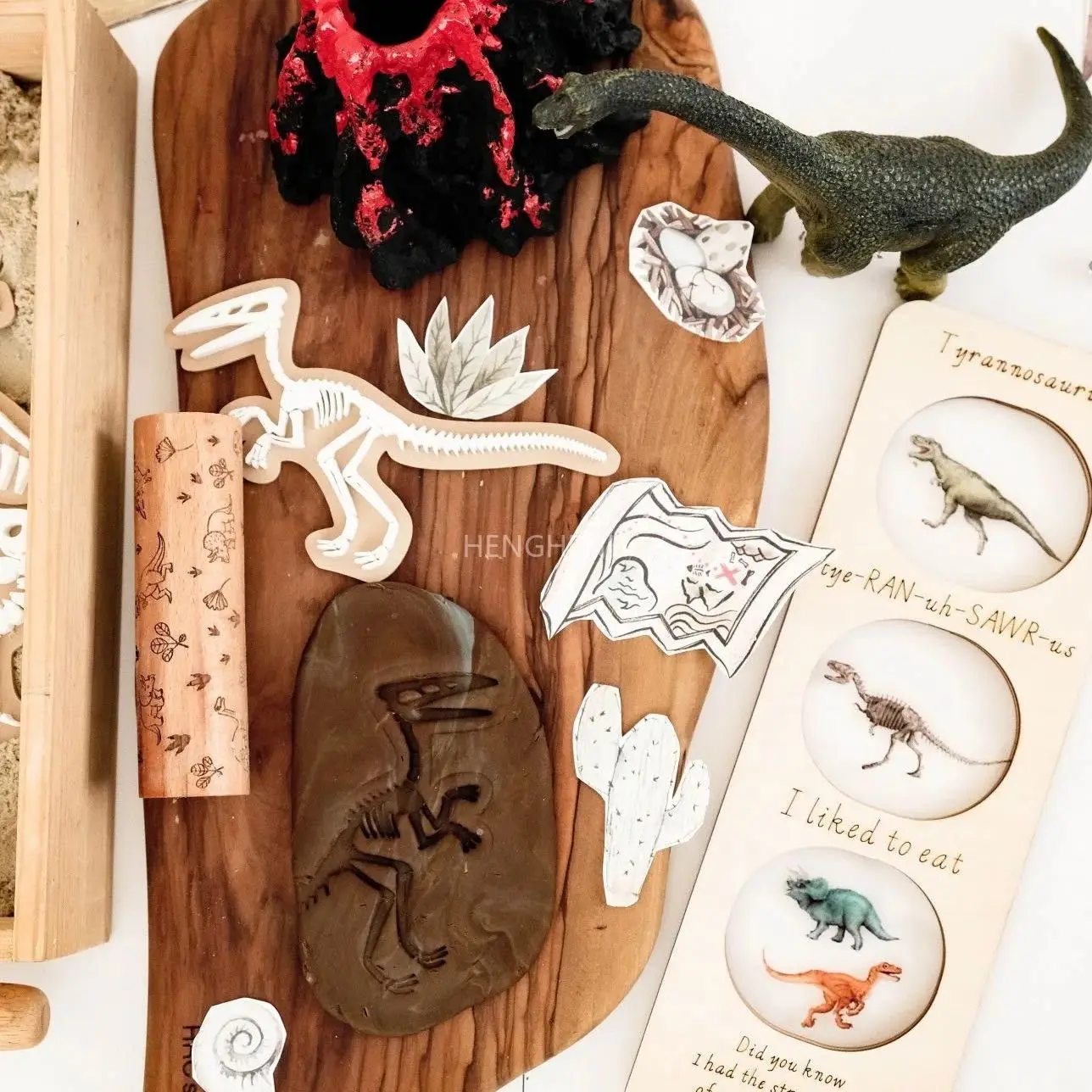 Juego de juguetes de enseñanza para niños, arcilla con estampado de dinosaurio, fósil, caza del tesoro, molde de partición, rompecabezas temprano