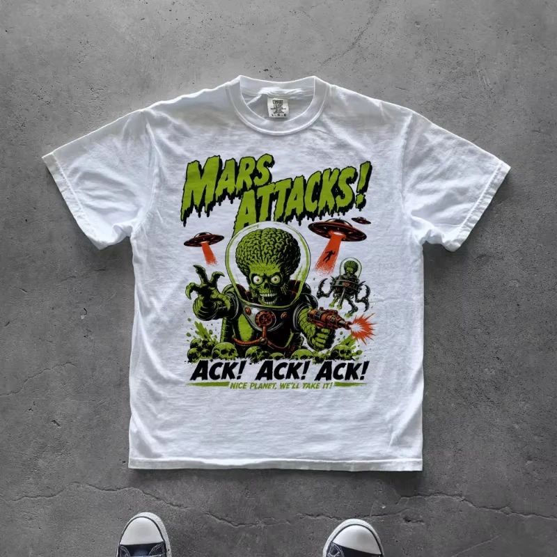 Star Attack T-shirt | Retro Sci-fi Printed Short Sleeved T-shirt, Suitable for Both Men and Women in All Seasons