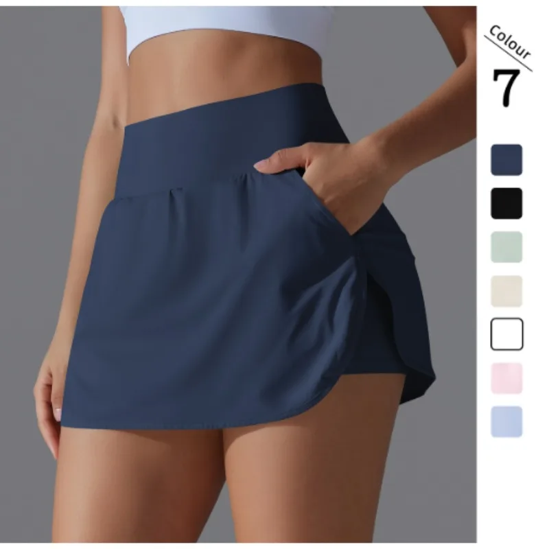 Culotte de sport taille haute pour femme, doublure anti-lumière, jupe à séchage rapide, adaptée à la course à pied, yoga, fitness, tennis