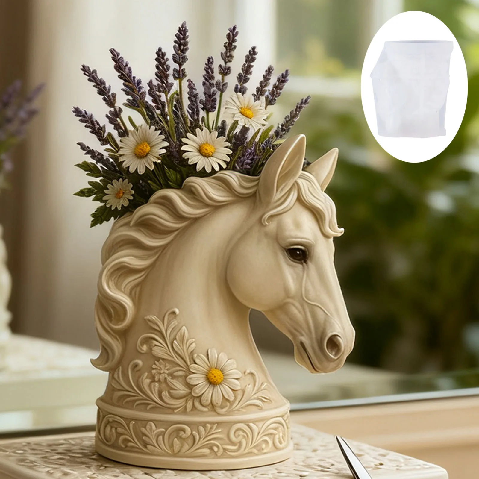 

White Horse Corolla Cement Gypsum Cup Mold Diy Epoxy Storage Cup Flower Pot Decoration Silicone Resin Flower Mold
