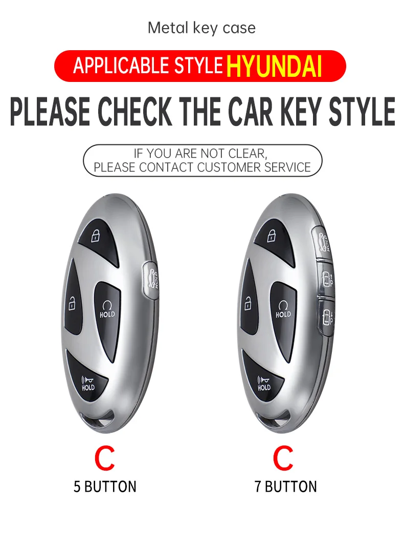 5 7 Buttons Zinc Alloy + Silicone Car Key Case Cover For Hyundai Kona Ev Grandeur GN7 IONIQ 6 2023 2024 Remote Key Protect Shell