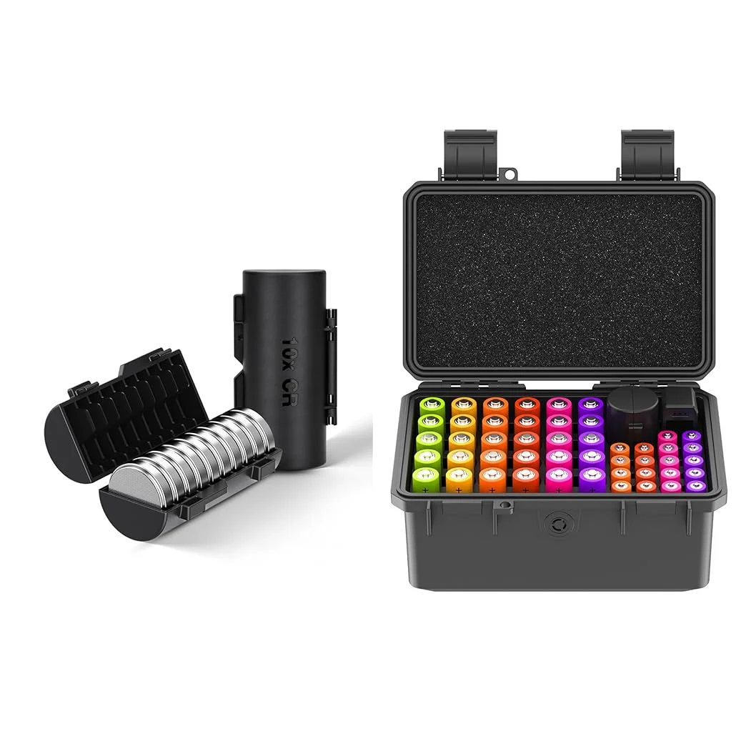 58 Slots Battery Storage Organizer with Battery Tester, IP67 Waterproof Battery Box Container for AA AAA & Coin Batteries