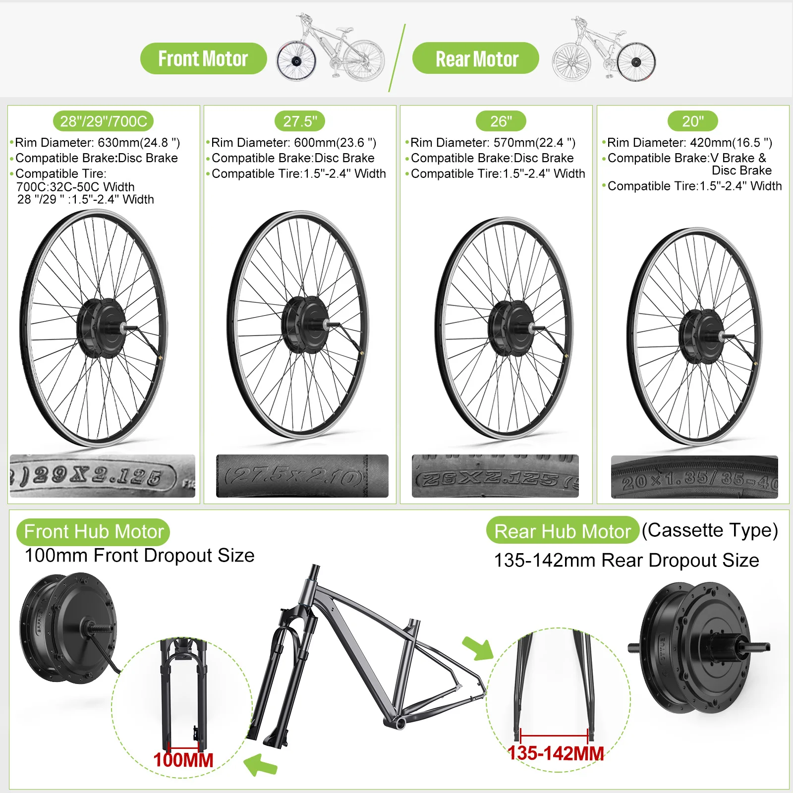 طقم تحويل الدراجة الكهربائية Bafang ، محرك أمامي ومحور محوري ، ترس بدون فرش ، محرك عجلة ، دراجة ، 20-29 بوصة ، 700C ، 48 فولت ، خلفي W ،